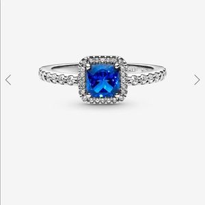 Pandora Blue Square Sparkle Halo Ring